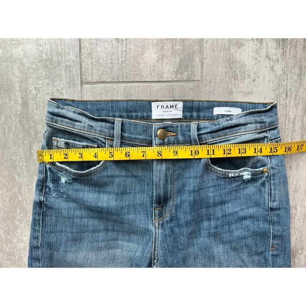 $240 FRAME LE BOY Distressed Boyfriend Jeans in Beckham Designer Mid Rise 27 - Picture 6 of 11